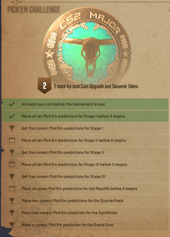 Zadania pick'ema w CS2