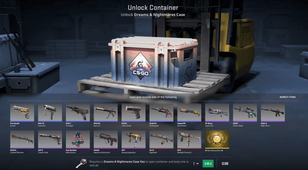 Interfejs z ceną klucza w CS2