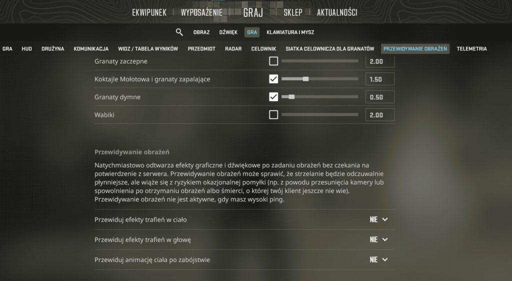 gdzie jest przewidywanie obrażeń w ustawieniach CS2