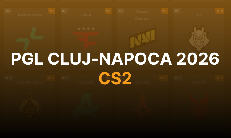 PGL Cluj-Napoca 2026 Tło ze strony HLTV z uczestnikami turnieju