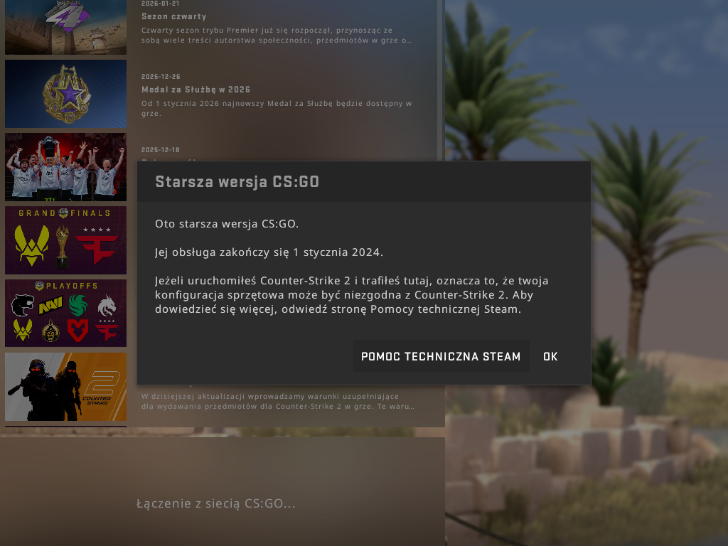 komunikat po wejściu do CSGO