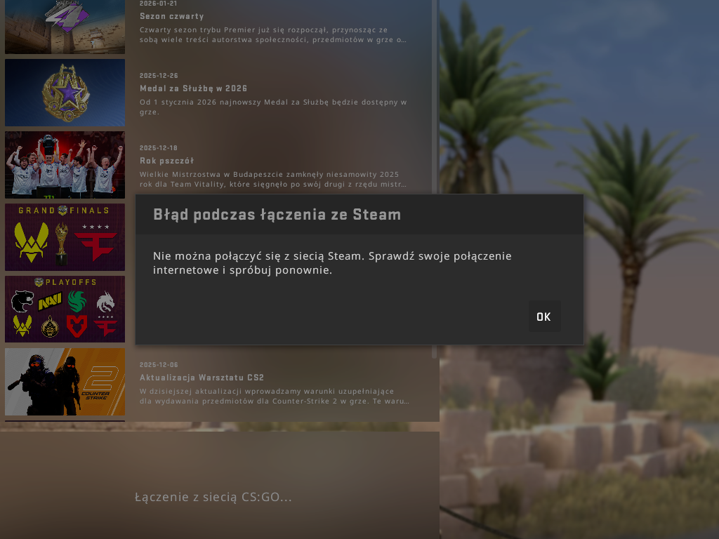 komunikat po próbie wejścia do ekwipunku CSGO